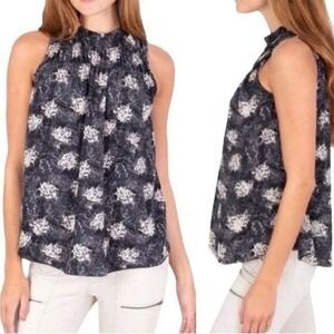 JOIE L Baltic Print Smocked Sleeveless Top High Neck Black Blue Ivory Flowy Boho
